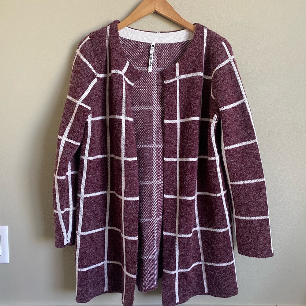Leo & Nicole Maroon Grid Cardigan